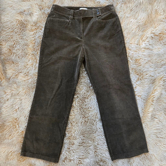 Talbots size 12 Stretch Brown Green Corduroy Straight Leg Pants - Picture 1 of 3